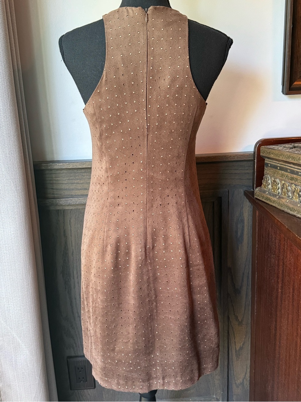 Laundry By Shelli Segal Vintage  Brown Faux Suede Dress 90s Sz 6 - Picture 4 of 10